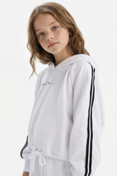 2'li Takım Kapüşonlu Baskılı Sweatshirt Beli Paçası Lastikli Eşofman Altı Kız Çocuk