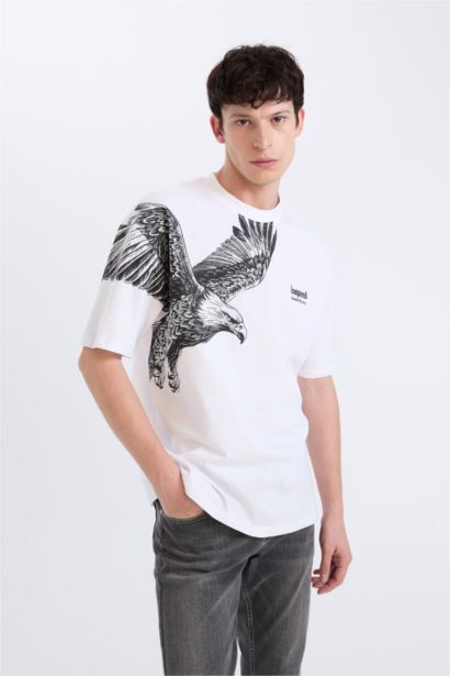 Oversize Fit Crew Neck Printed Short Sleeve T-Shirt