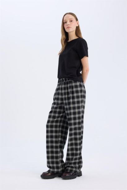 Wide Leg Plaid Regular Waist Elastic Pajama Pants