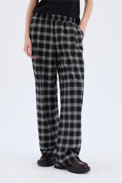Wide Leg Plaid Regular Waist Elastic Pajama Pants