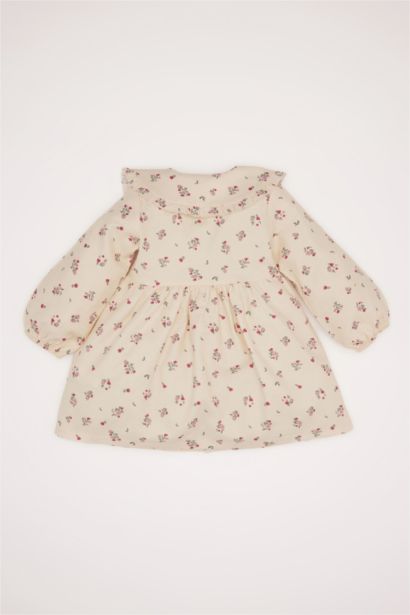 فستان بيبي بناتي فلورال من التويل كم طويل بياقة كبيرة