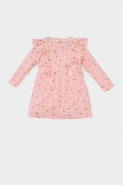 Baby Girl Floral Long Sleeve Waffle Dress