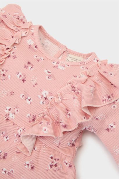 Baby Girl Floral Long Sleeve Waffle Dress