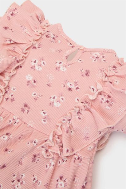 Baby Girl Floral Long Sleeve Waffle Dress