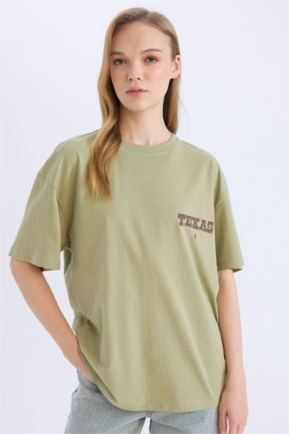 تيشيرت اوفر سايز برقبة مستديرة مطبوع من الظهر