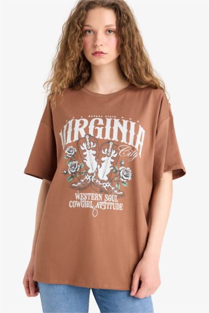 T-shirt oversize imprimé à col rond et manches courtes