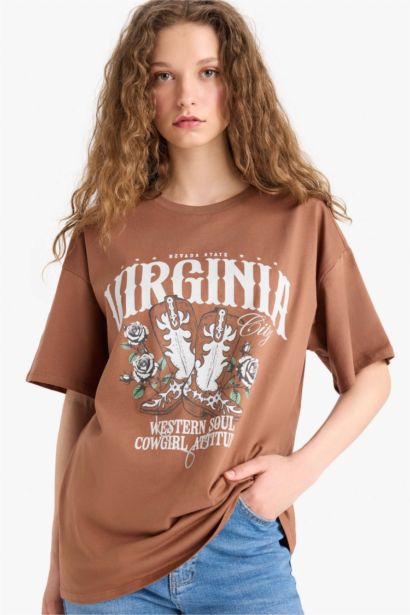 T-shirt oversize imprimé à col rond et manches courtes