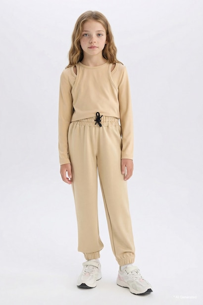 Girl Elastic Waist Pocket Jogger Sweatpants