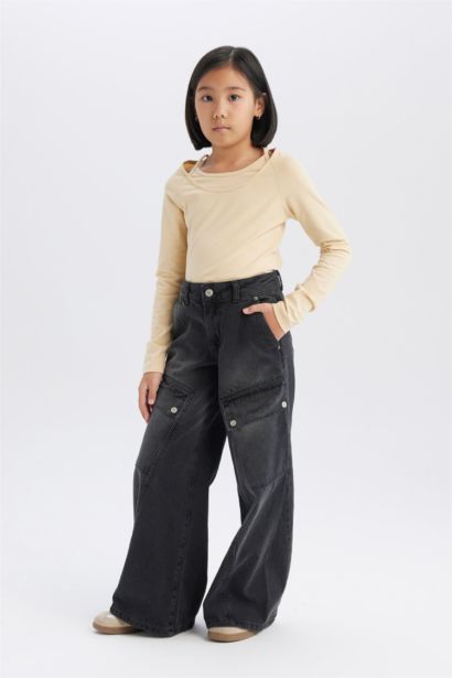 Girl Wide Leg Cotton Cargo Pants