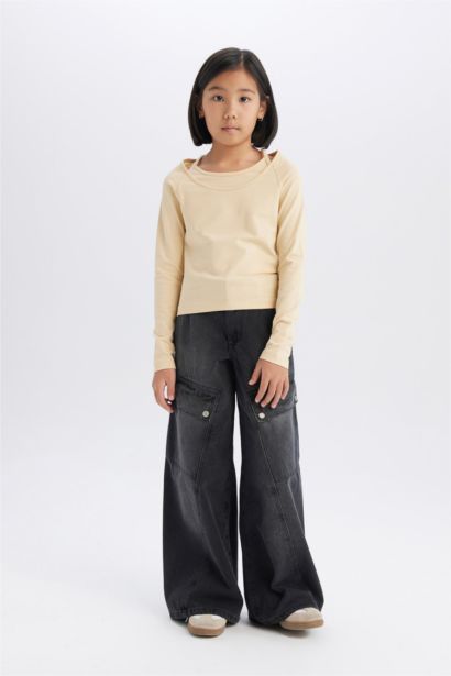 Girl Wide Leg Cotton Cargo Pants