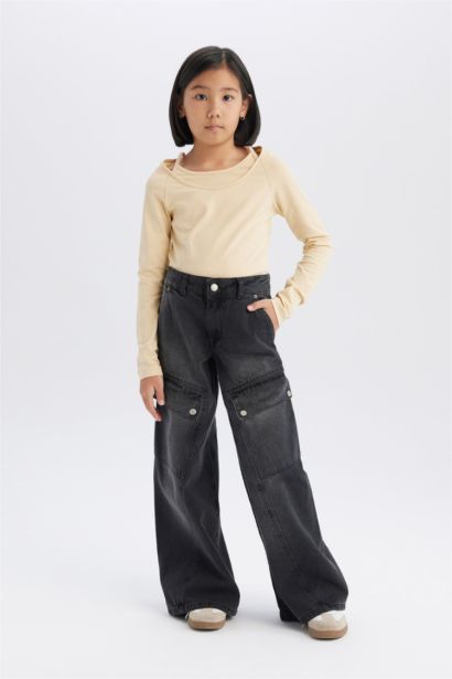 Girl Wide Leg Cotton Cargo Pants