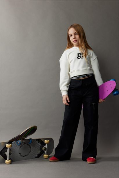 Wide Leg Kargo Geniş Paça Pamuklu Pantolon Kız Çocuk