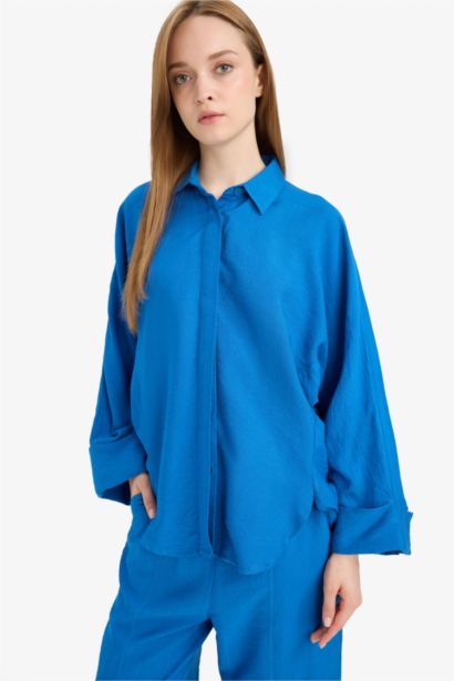 تونيك قميص محجبات بيزك قصة مريحة من مزيج الكتان