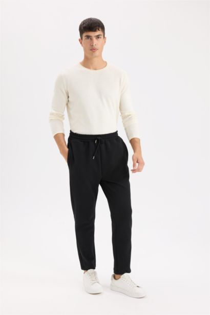 Black Slim Fit Tied Waist Pocket Twill Sweatpants