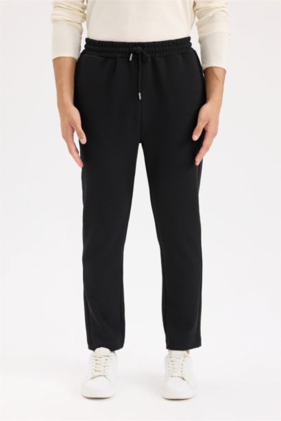 Black Slim Fit Tied Waist Pocket Twill Sweatpants