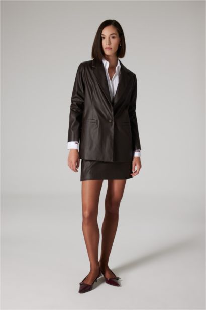 Sorbe x DeFacto A Cut High Waist Faux Leather Mini Skirt