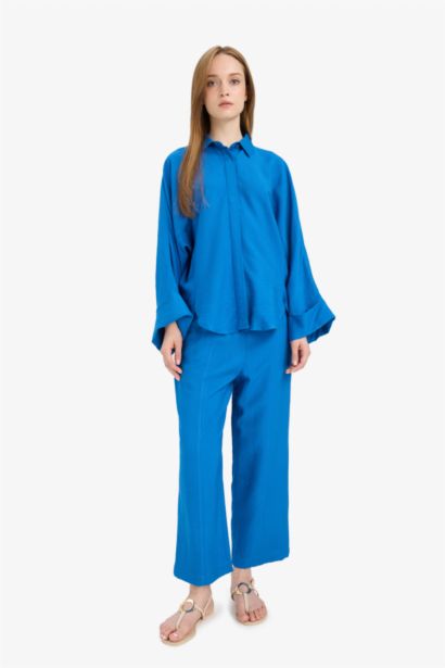 Harem Linen Blend Wide Leg Trousers