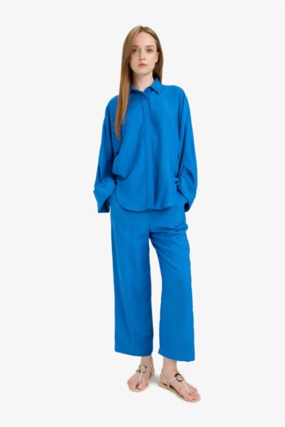 Harem Linen Blend Wide Leg Trousers