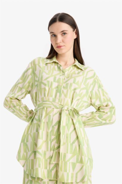 قميص طويل فيسكوز مطبوع قصة مريحة