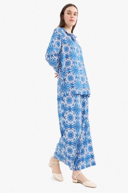 Wide Leg Printed Viscose Trousers