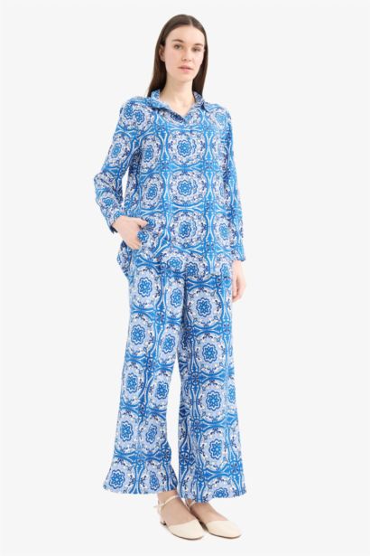 Wide Leg Printed Viscose Trousers