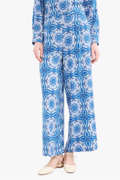 Wide Leg Printed Viscose Trousers
