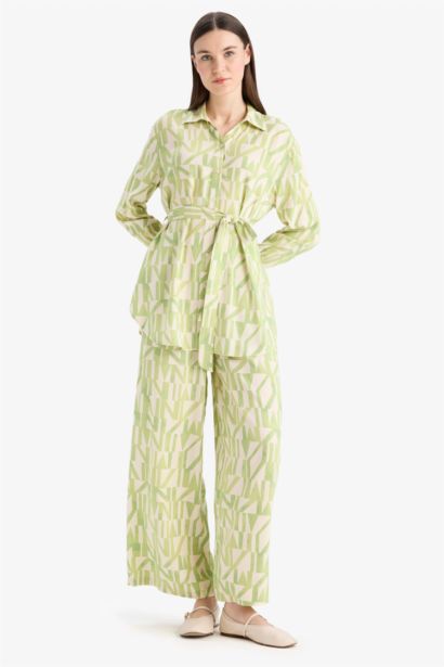 Wide Leg Printed Viscose Trousers