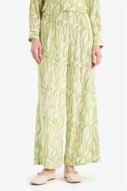 Wide Leg Printed Viscose Trousers