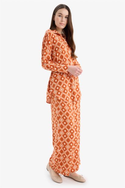 Wide Leg Printed Viscose Trousers