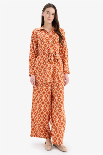 Wide Leg Printed Viscose Trousers