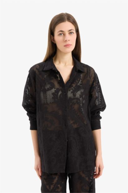 Fall in Love Regular Fit Lace Detailed Beach Shirt