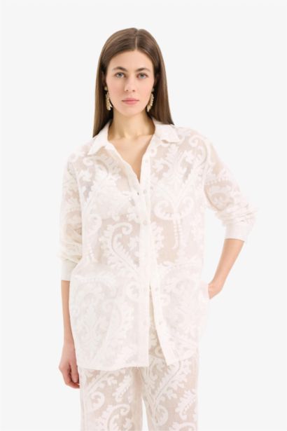 Fall in Love Regular Fit Lace Detailed Beach Shirt