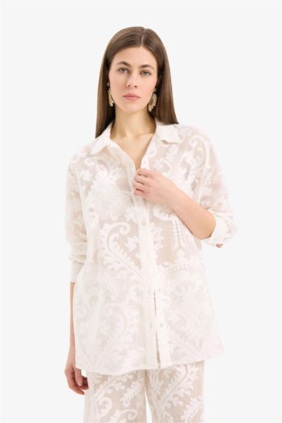 Fall in Love Regular Fit Lace Detailed Beach Shirt
