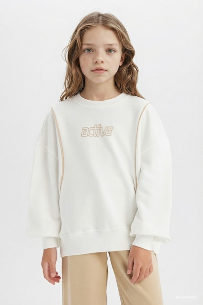 Girl Oversize Crew Neck Printed Sweatshirt