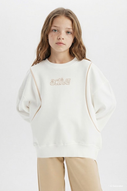 Girl Oversize Crew Neck Printed Sweatshirt