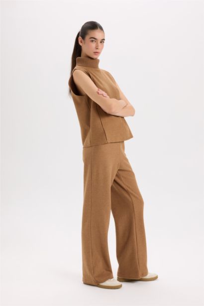 Wide Leg Kışlık Pantolon Beli Lastikli Bağcıklı Geniş Bol Paça