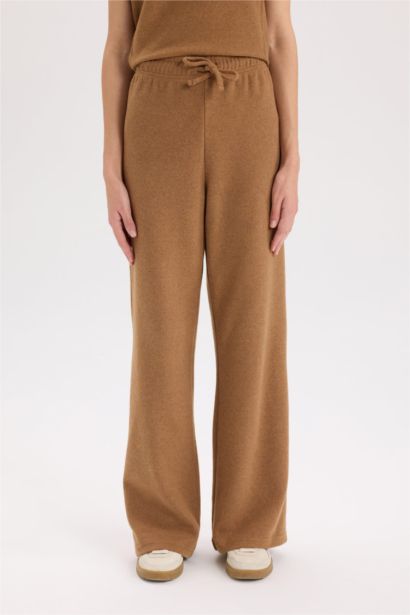 Wide Leg Kışlık Pantolon Beli Lastikli Bağcıklı Geniş Bol Paça