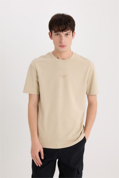 Regular Fit Футболка с круглым вырезом и слоган-принтом