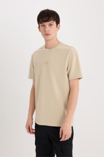 Regular Fit Футболка с круглым вырезом и слоган-принтом