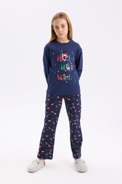 Girl Christmas Themed Top Bottom 2 Piece Pajama Set