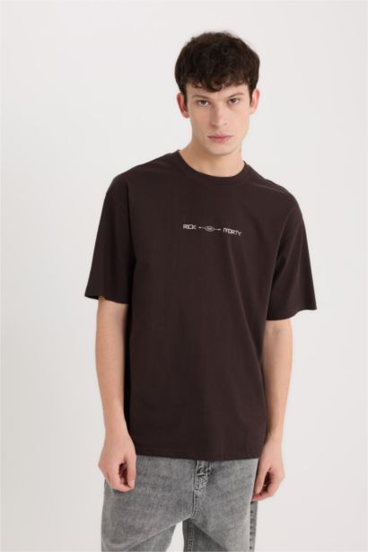 T-shirt boxy en coton imprimé Rick and Morty à col rond