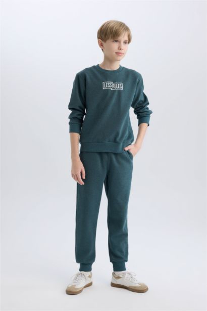 2'li Takım Baskılı Sweatshirt Beli Lastikli Eşofman Altı Erkek Çocuk