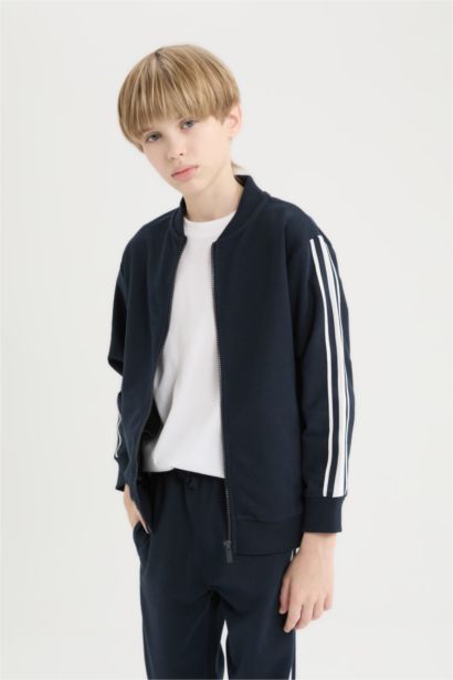 Erkek Çocuk 2'li Takım Kolej Yaka Fermuarlı Bomber Ceket Beli Lastikli Eşofman Altı