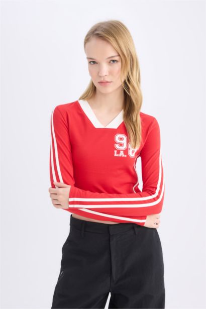 T-shirt slim à manches longues à imprimé au dos