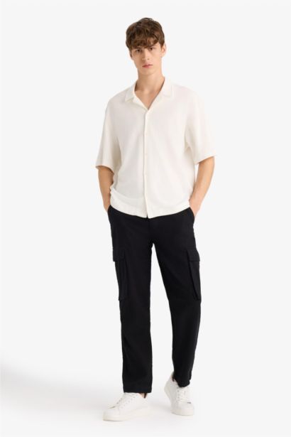 Relax Fit Linen Look Straight Leg Cotton  Trousers