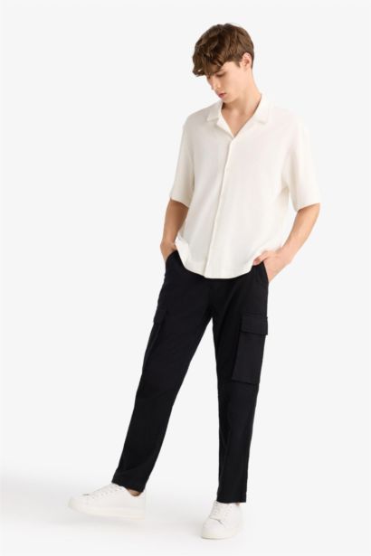 Relax Fit Linen Look Straight Leg Cotton  Trousers