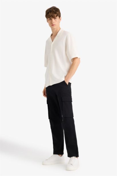 Relax Fit Linen Look Straight Leg Cotton  Trousers