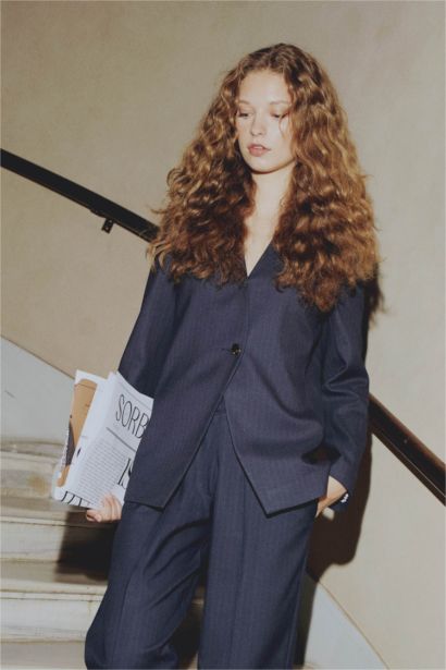 Veste Blazer Coupe Slim à Manches Longues et à boutons