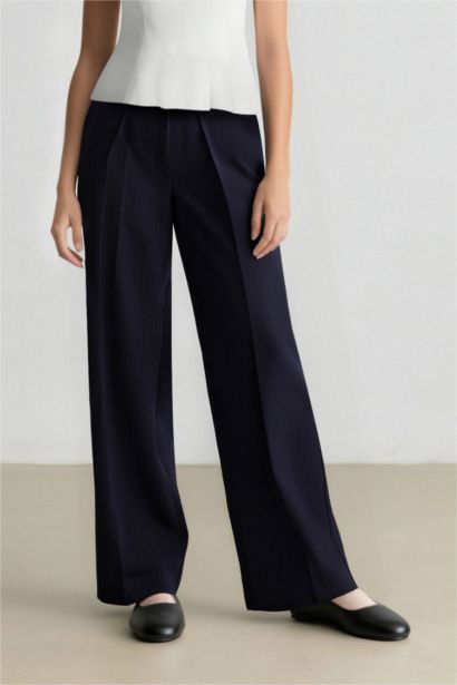 Sorbe x DeFacto Wide Leg Pantolon Geniş Bol Düz Paça Yüksek Bel Pensli Cepli