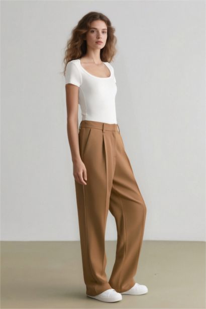 Sorbe x DeFacto Tapered Fit Pantolon Yüksek Bel Pensli Düz Paça Cepli
